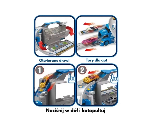WOOPIE Zestaw Ciężarówka Policyjna Laweta Garaż Tor Wyścigowy