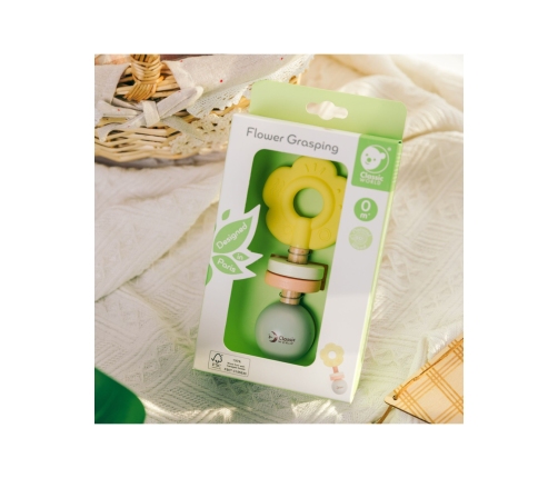 CLASSIC WORLD Drewniana Pastelowa Grzechotka Gryzak 2w1 Kwiatuszek