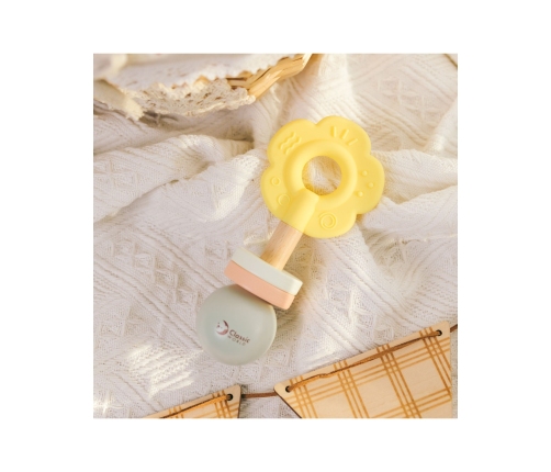 CLASSIC WORLD Drewniana Pastelowa Grzechotka Gryzak 2w1 Kwiatuszek