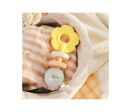 CLASSIC WORLD Drewniana Pastelowa Grzechotka Gryzak 2w1 Kwiatuszek