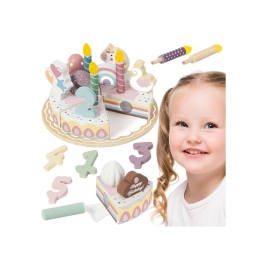 TOOKY TOY Drewniany Tort Urodzinowy Krajalny Na Rzepy TOOKY TOY Drewniany Tort Urodzinowy Krajalny Na Rzepy