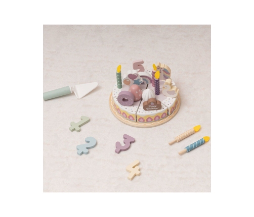 TOOKY TOY Drewniany Tort Urodzinowy Krajalny Na Rzepy