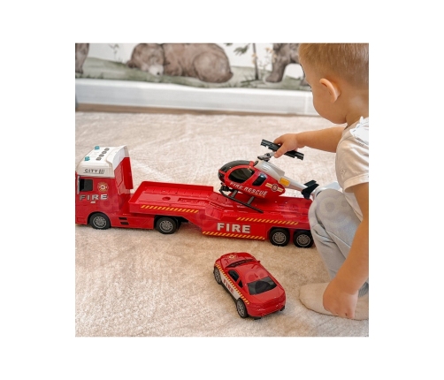 WOOPIE Zestaw Pojazdów Laweta Strażacka Helikopter Samochód Dźwięk Światła