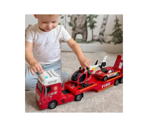 WOOPIE Zestaw Pojazdów Laweta Strażacka Helikopter Samochód Dźwięk Światła