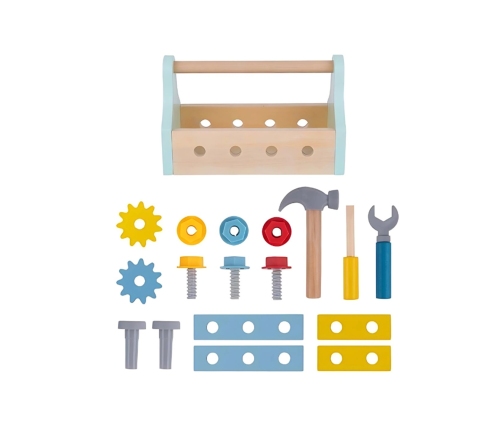 TOOKY TOY Drewniana Skrzynka z Narzędziami Zestaw 18 el.