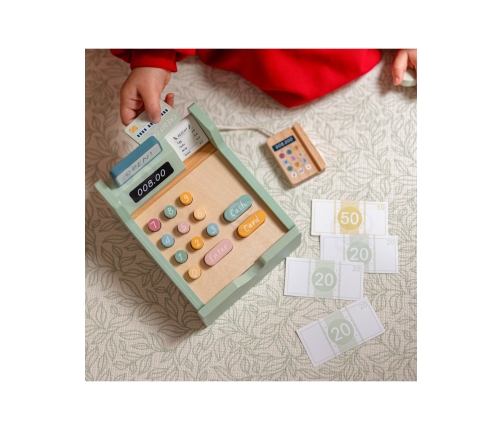 WOOPIE GREEN Drewniana Kasa Sklepowa Edukacyjna z Akcesoriami 23 el. FSC