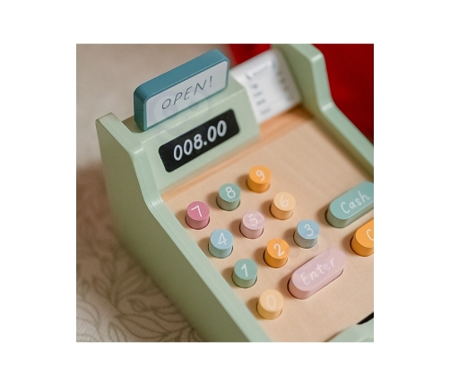 WOOPIE GREEN Drewniana Kasa Sklepowa Edukacyjna z Akcesoriami 23 el. FSC