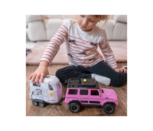 WOOPIE Zestaw Różowy Samochód Terenowy z Przyczepką i Figurką Konia