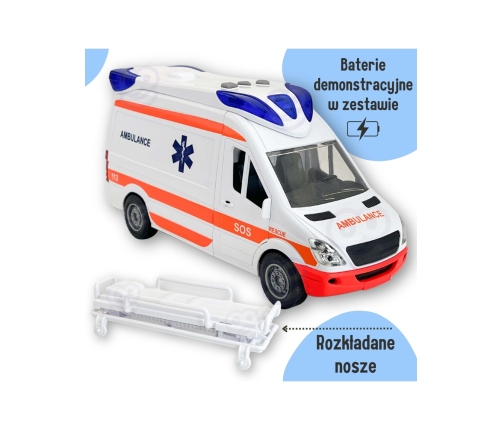 WOOPIE Pogotowie Karetka Ambulans Nosze w Zestawie + Sygnały Dźwiękowe I Świetlne