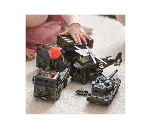 WOOPIE Zestaw Pojazdów Wojskowych z Wyrzutnią Czołg Helikopter 4SZT Skala 1:20