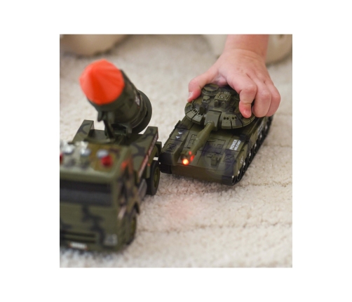 WOOPIE Zestaw Pojazdów Wojskowych z Wyrzutnią Czołg Helikopter 4SZT Skala 1:20