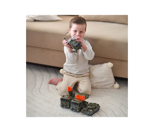 WOOPIE Zestaw Pojazdów Wojskowych z Wyrzutnią Czołg Helikopter 4SZT Skala 1:20