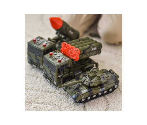 WOOPIE Zestaw Pojazdów Wojskowych z Wyrzutnią Czołg Helikopter 4SZT Skala 1:20