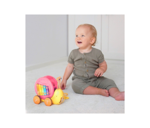 WOOPIE Ślimak do Ciągnięcia 4w1 Cymbałki Zębatki Sensoryczne Wyrzutnia + Małe Autko