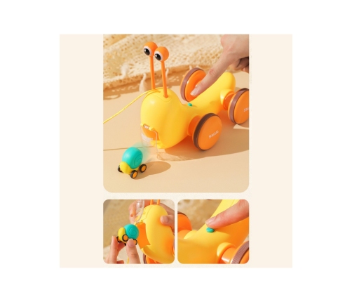 WOOPIE Ślimak do Ciągnięcia 4w1 Cymbałki Zębatki Sensoryczne Wyrzutnia + Małe Autko