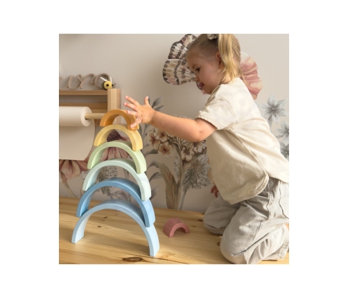 TOOKY TOY Pastelowa Układanka Drewniane Klocki Montessori Tęcza