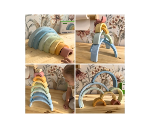 TOOKY TOY Pastelowa Układanka Drewniane Klocki Montessori Tęcza
