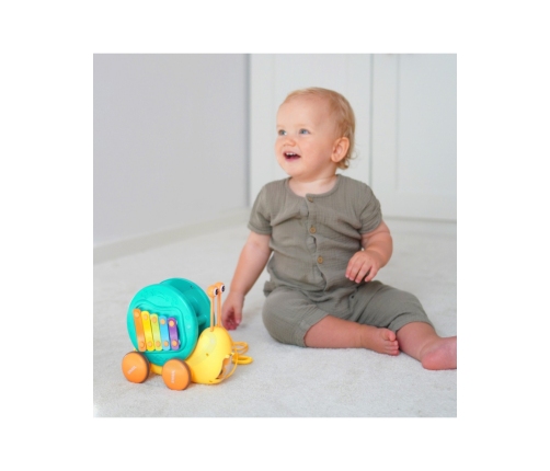 WOOPIE Ślimak do Ciągnięcia 4w1 Cymbałki Zębatki Sensoryczne Wyrzutnia + Małe Autko