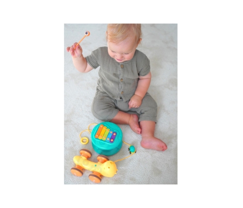 WOOPIE Ślimak do Ciągnięcia 4w1 Cymbałki Zębatki Sensoryczne Wyrzutnia + Małe Autko