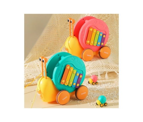 WOOPIE Ślimak do Ciągnięcia 4w1 Cymbałki Zębatki Sensoryczne Wyrzutnia + Małe Autko