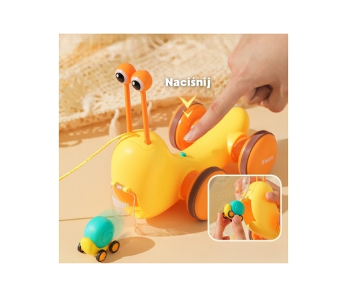 WOOPIE Ślimak do Ciągnięcia 4w1 Cymbałki Zębatki Sensoryczne Wyrzutnia + Małe Autko