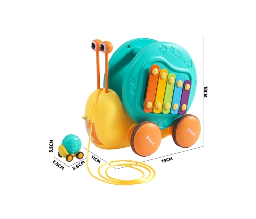 WOOPIE Ślimak do Ciągnięcia 4w1 Cymbałki Zębatki Sensoryczne Wyrzutnia + Małe Autko