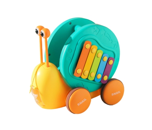 WOOPIE Ślimak do Ciągnięcia 4w1 Cymbałki Zębatki Sensoryczne Wyrzutnia + Małe Autko