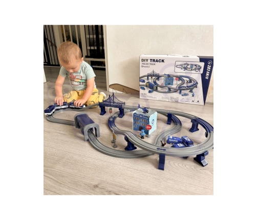 WOOPIE Electric Train Car Track Police Station Helicopter Cars 92 pcs.