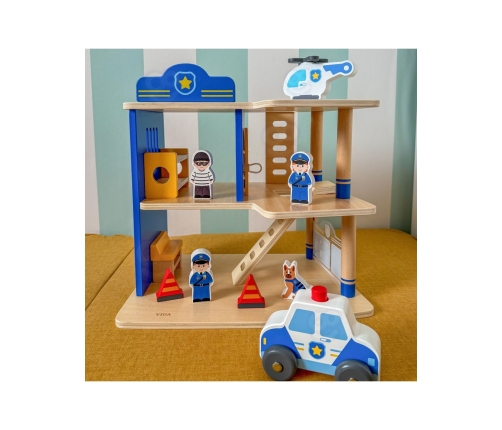 VIGA Drewniany Komisariat Policji Radiowóz 3 poziomy 14 el