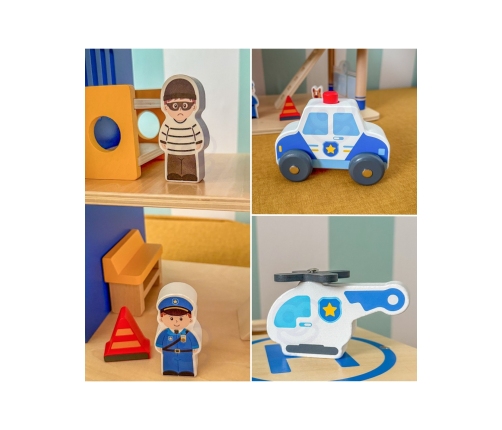 VIGA Drewniany Komisariat Policji Radiowóz 3 poziomy 14 el