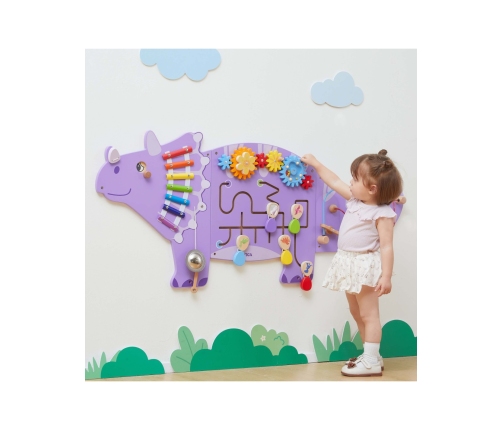 VIGA Drewniana Tablica Sensoryczna-Manipulacyjna EDU Triceratops