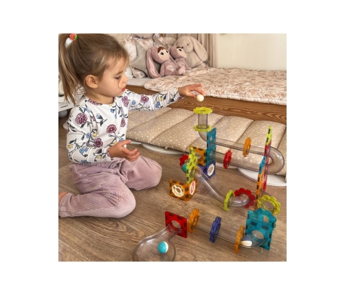 WOOPIE Klocki Magnetyczne Konstrukcyjne 3D Zestaw Edukacyjny Tor Kulkowy 113 el.