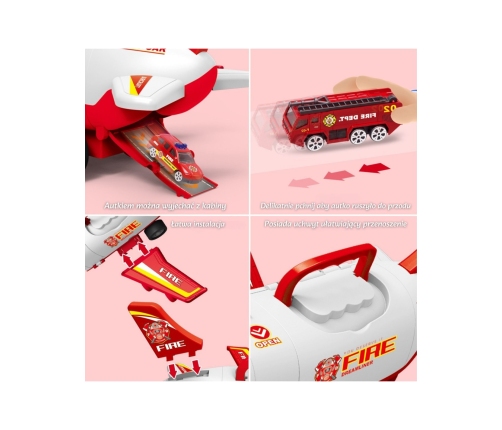 WOOPIE Samolot Rozkładany Transporter Straż Pożarna z 3 Autami Strażackimi Zestaw XL Znaki Drogowe