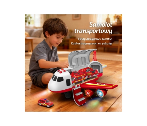 WOOPIE Samolot Rozkładany Transporter Straż Pożarna z 3 Autami Strażackimi Zestaw XL Znaki Drogowe