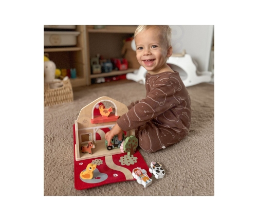 TOOKY TOY Drewniana Składana Farma w Walizce ze Zwierzątkami