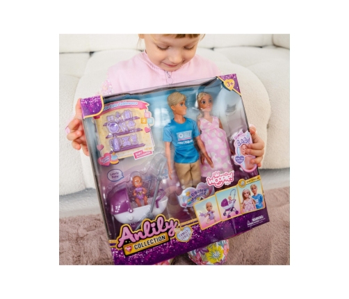 WOOPIE ROYAL Zestaw Lalek Rodzina Lily w Ciąży Tata Niemowlak Wózek Akcesoria