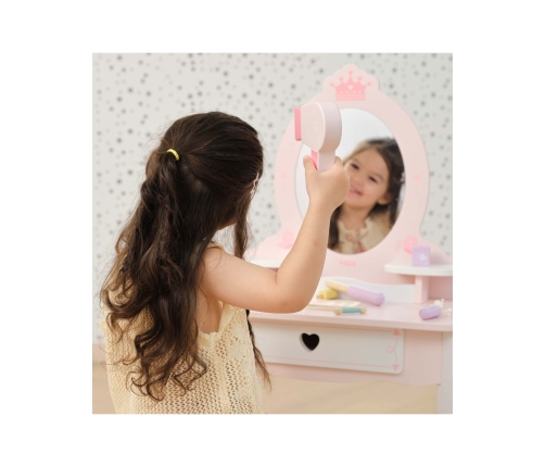 VIGA Duża Toaletka Drewniana Biało-Różowa z Lustrem i Krzesełkiem