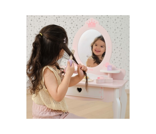 VIGA Duża Toaletka Drewniana Biało-Różowa z Lustrem i Krzesełkiem