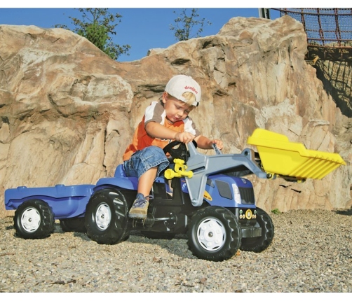 Rolly Toys rollyKid-X New Holland rollyKid Traktor z łyżką i przyczepką Niebieski