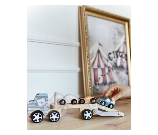 VIGA PolarB Drewniana laweta z samochodzikami Montessori