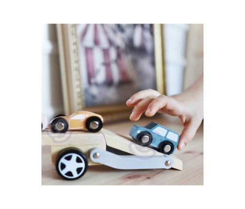 VIGA PolarB Drewniana laweta z samochodzikami Montessori