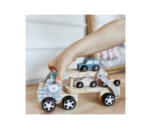 VIGA PolarB Drewniana laweta z samochodzikami Montessori