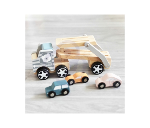 VIGA PolarB Drewniana laweta z samochodzikami Montessori