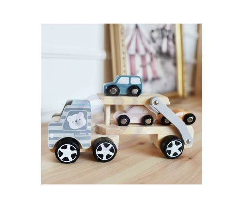 VIGA PolarB Drewniana laweta z samochodzikami Montessori