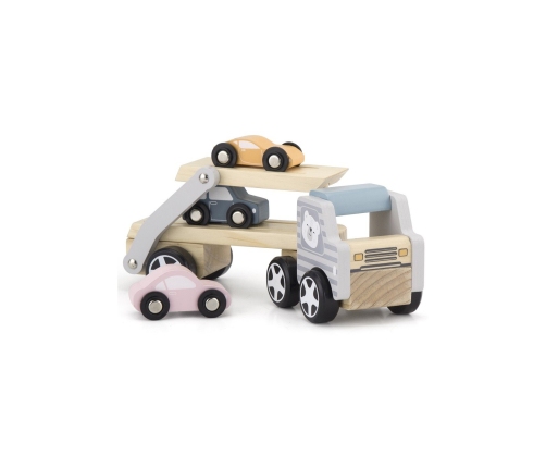 VIGA PolarB Drewniana laweta z samochodzikami Montessori