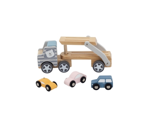 VIGA PolarB Drewniana laweta z samochodzikami Montessori