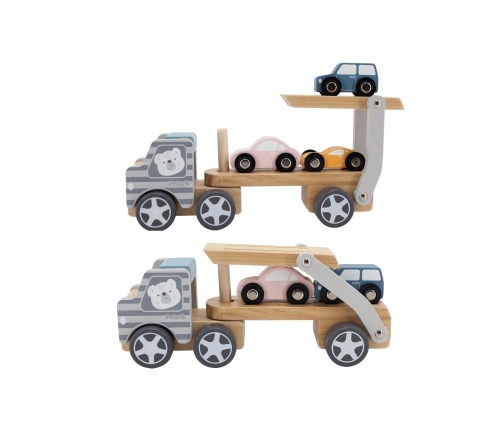VIGA PolarB Drewniana laweta z samochodzikami Montessori