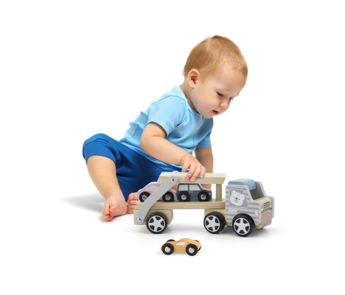 VIGA PolarB Drewniana laweta z samochodzikami Montessori