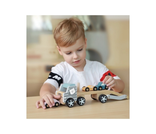 VIGA PolarB Drewniana laweta z samochodzikami Montessori