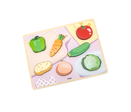 VIGA Drewniane Puzzle Układanka Montessori 2w1 Figurki Warzywa